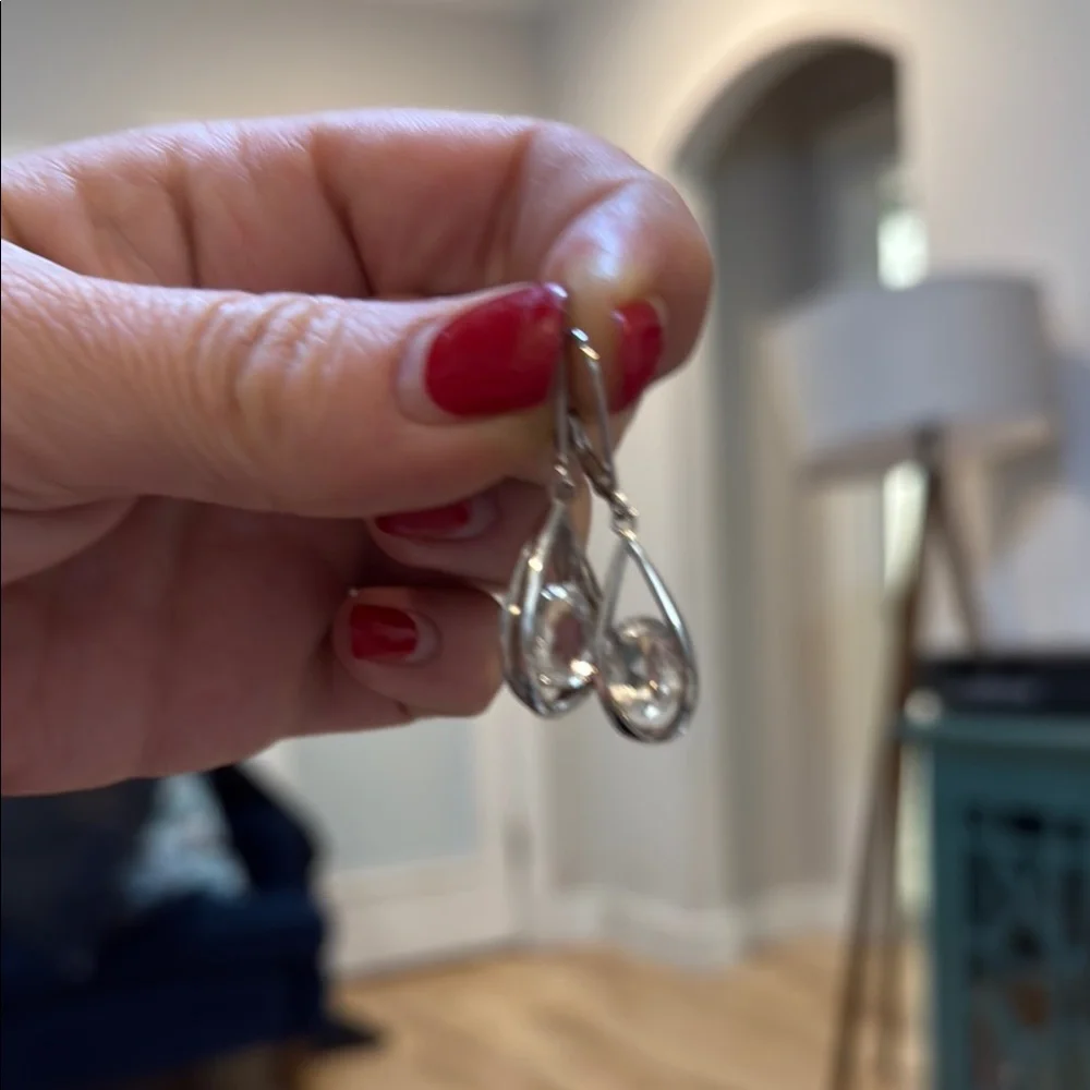 Elegant Sterling Silver and Lab White topaz Teardrop Earrings - Picture 1 of 3